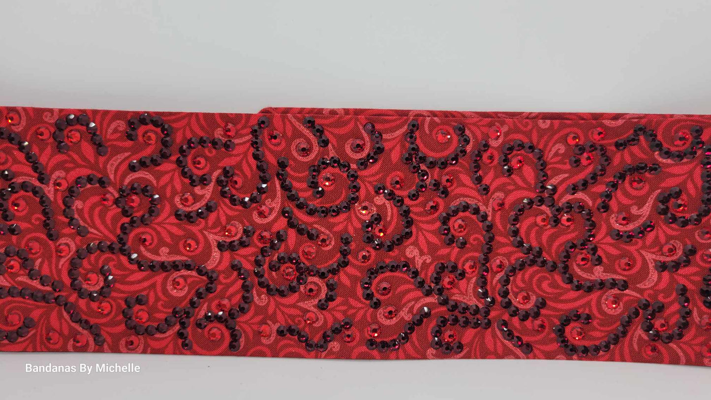Super LeeAnnette Red Scroll Bandana with Light and Dark Red Austrian Crystals (Sku4506)