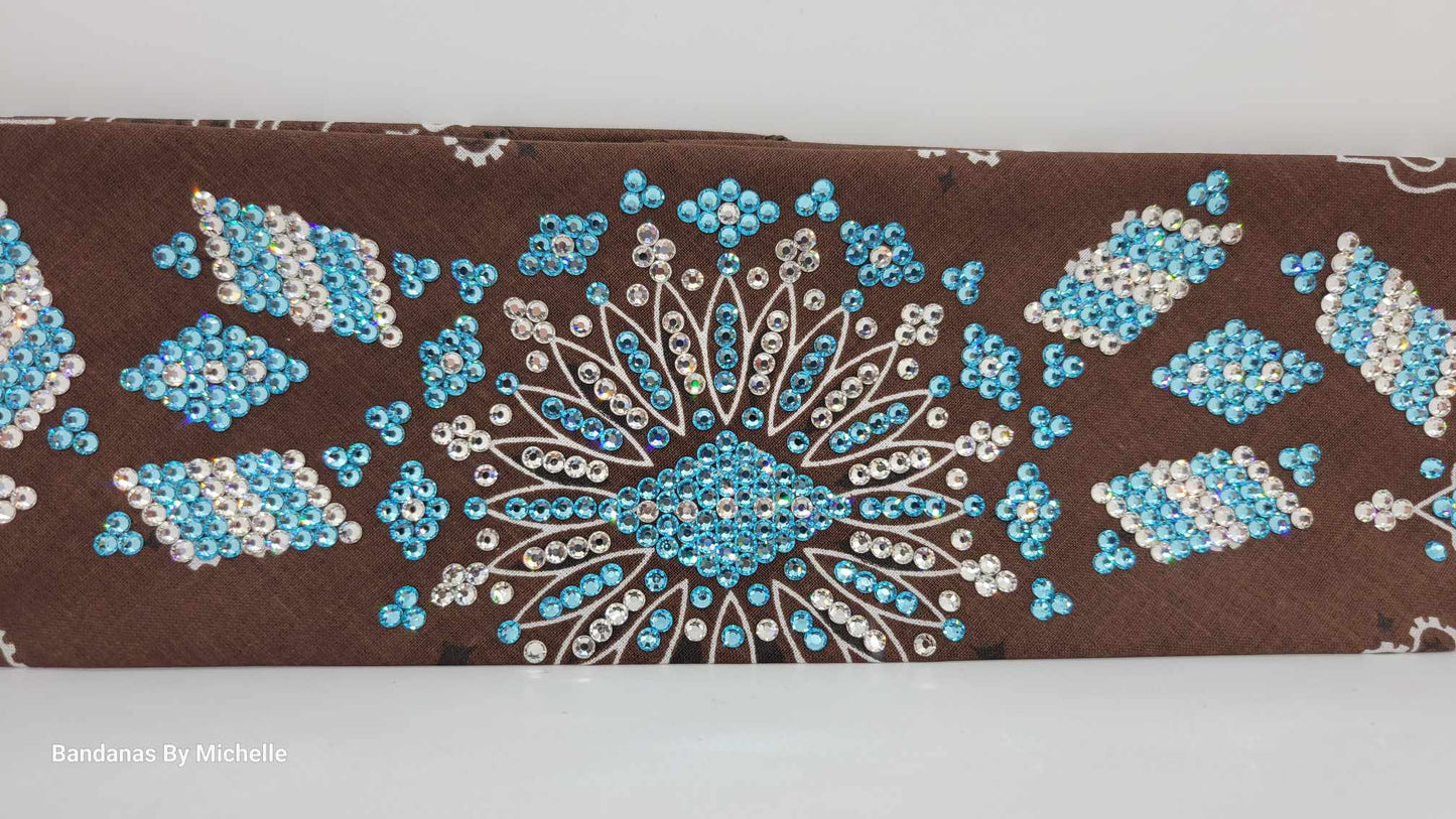 Super LeeAnnette Brown Paisley with Aqua and Diamond Clear Austrian Crystals (Sku4508)
