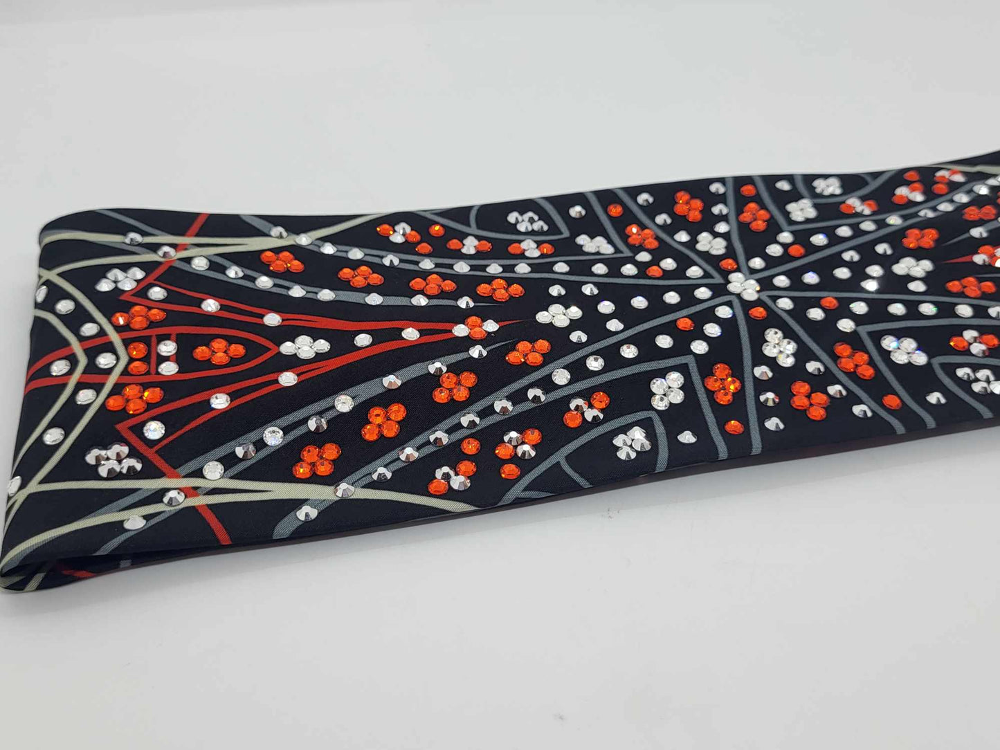 LeeAnnette Red Pinstripes Bandana with Orange, Chrome and Clear Austrian Crystals