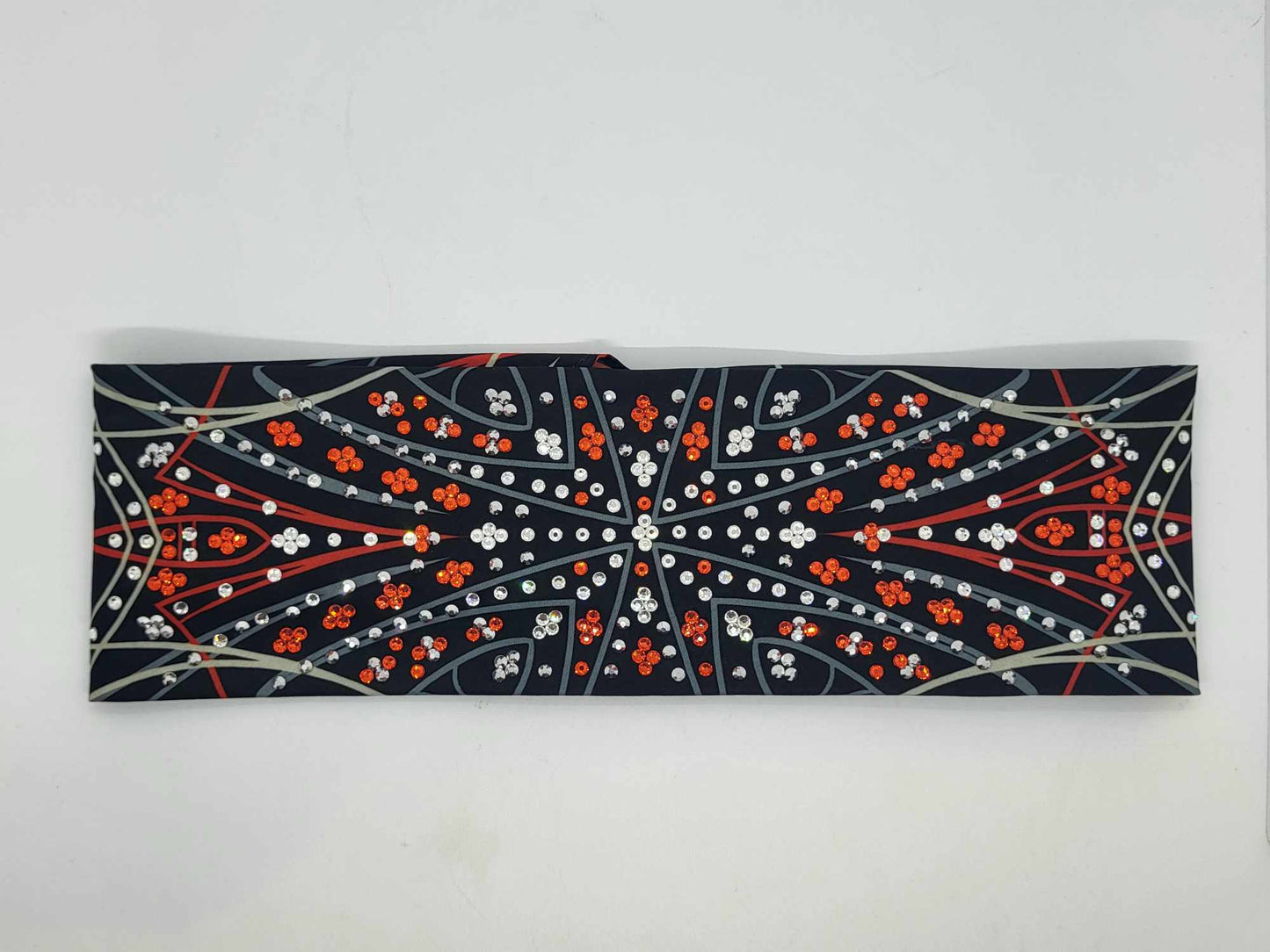 LeeAnnette Red Pinstripes Bandana with Orange, Chrome and Clear Austrian Crystals