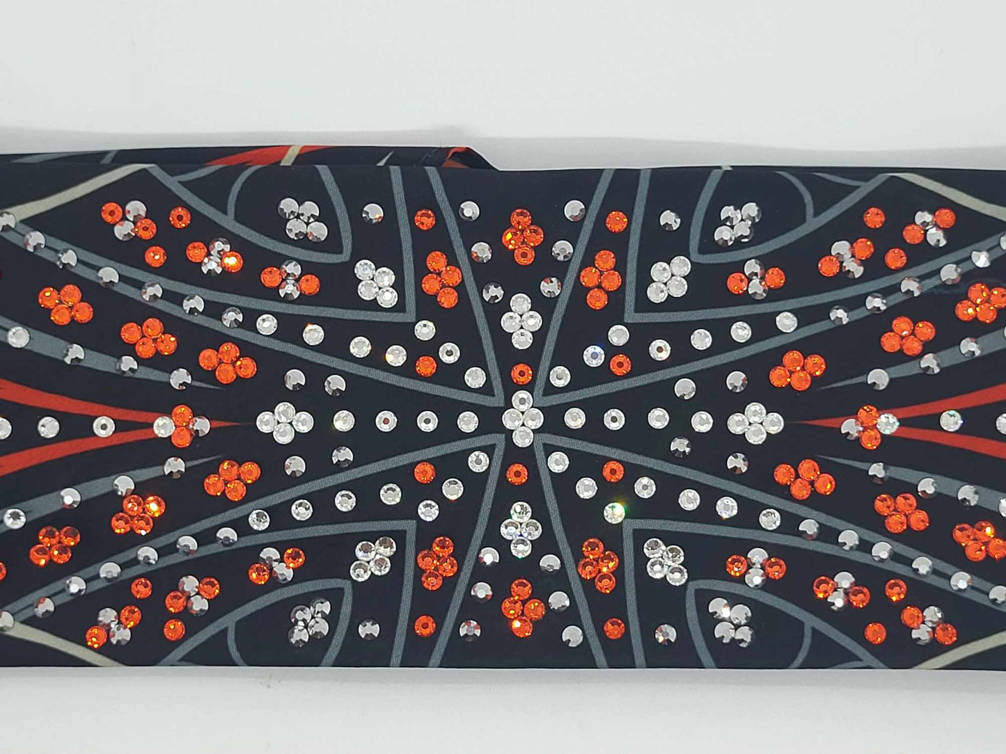 LeeAnnette Red Pinstripes Bandana with Orange, Chrome and Clear Austrian Crystals