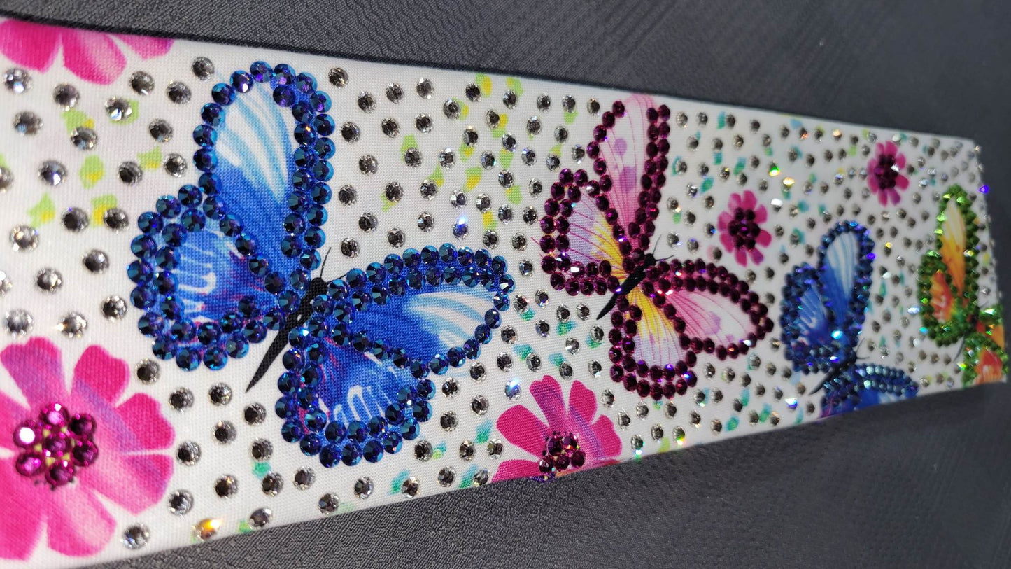 Super LeeAnnette Colorful Butterflies Bandana with Pink, Light Green, Blue Shimmer and Diamond Clear Austrian Crystals (Sku4756)