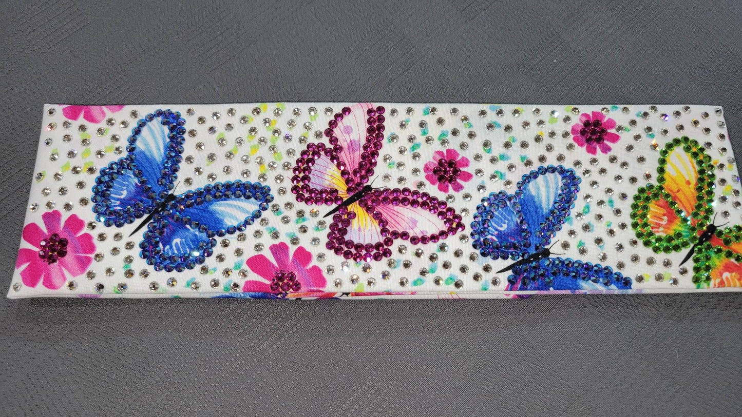 Super LeeAnnette Colorful Butterflies Bandana with Pink, Light Green, Blue Shimmer and Diamond Clear Austrian Crystals (Sku4756)