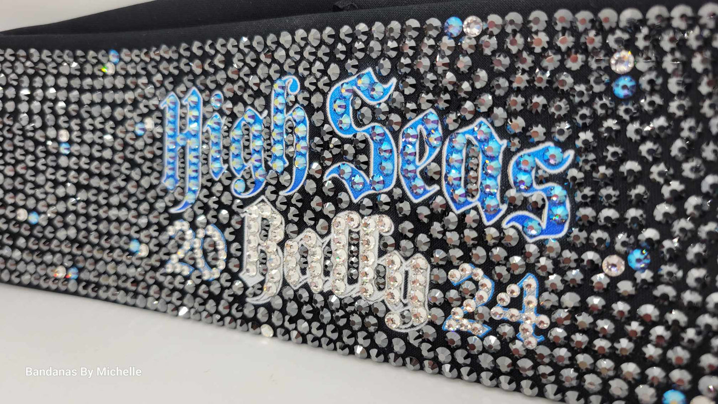 Super Duper LeeAnnette High Seas Bandana with Blue Shimmer, Black and Diamond Clear Austrian Crystals (Sku4579)