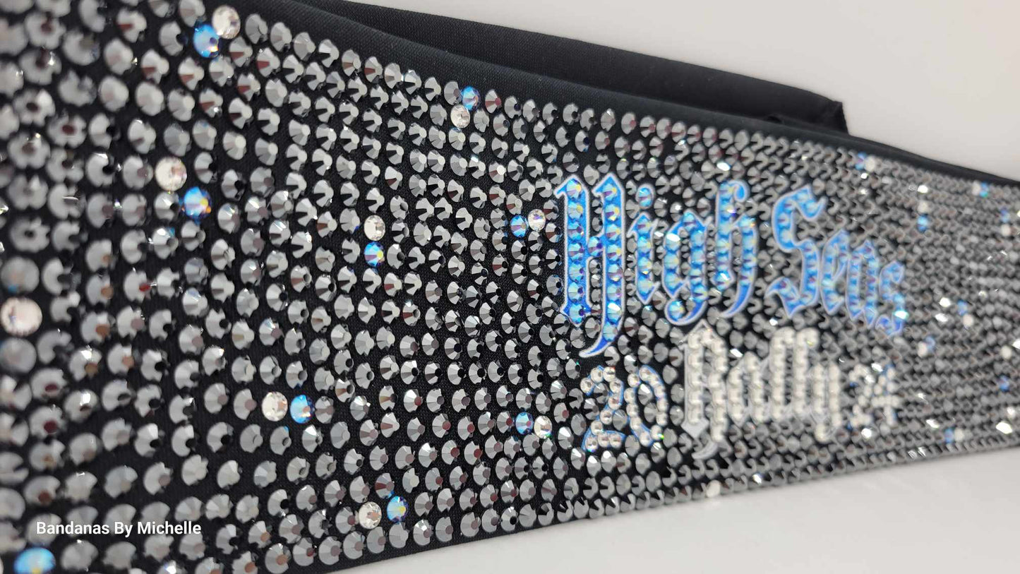 Super Duper LeeAnnette High Seas Bandana with Blue Shimmer, Black and Diamond Clear Austrian Crystals (Sku4579)