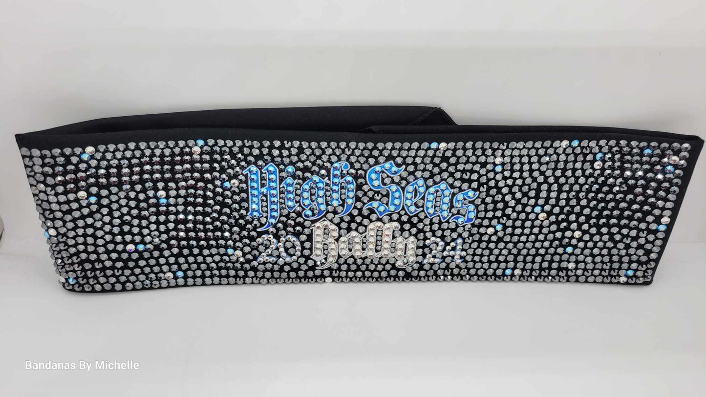 Super Duper LeeAnnette High Seas Bandana with Blue Shimmer, Black and Diamond Clear Austrian Crystals (Sku4579)