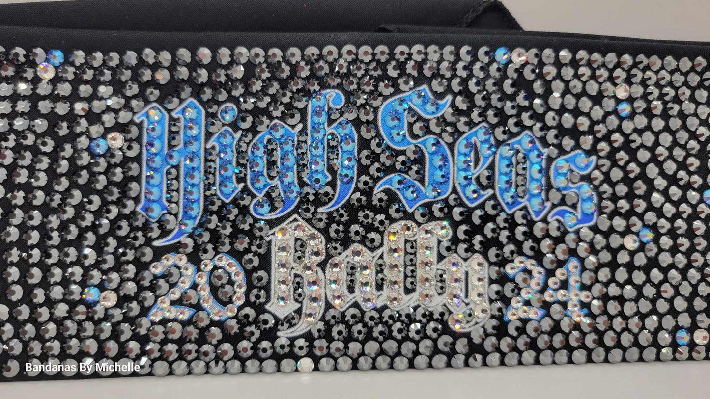 Super Duper LeeAnnette High Seas Bandana with Blue Shimmer, Black and Diamond Clear Austrian Crystals (Sku4579)