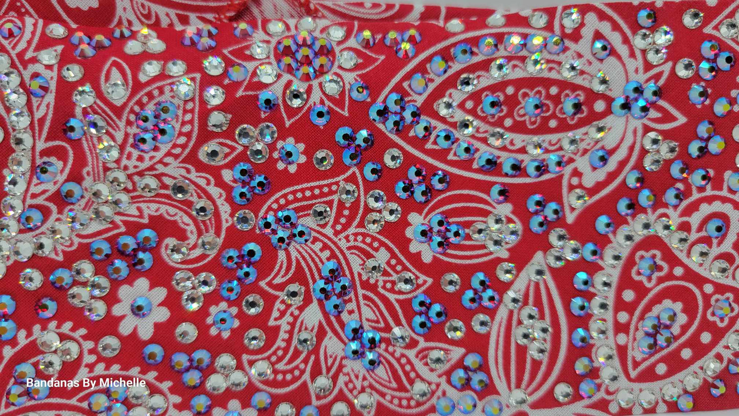 Super LeeAnnette Fancy Red and Cream Paisley with Siam Shimmer and Diamond Clear Austrian Crystals (Sku4581)