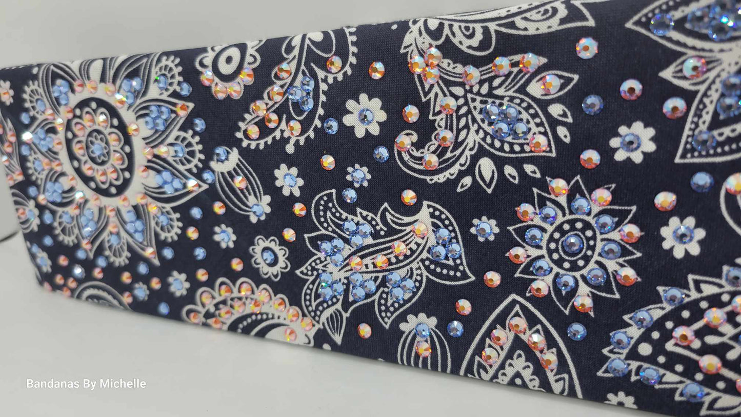LeeAnnette Fancy Blue and Cream Paisley with Blue Shimmer and Sun Shimmer Austrian Crystals (Sku4582)
