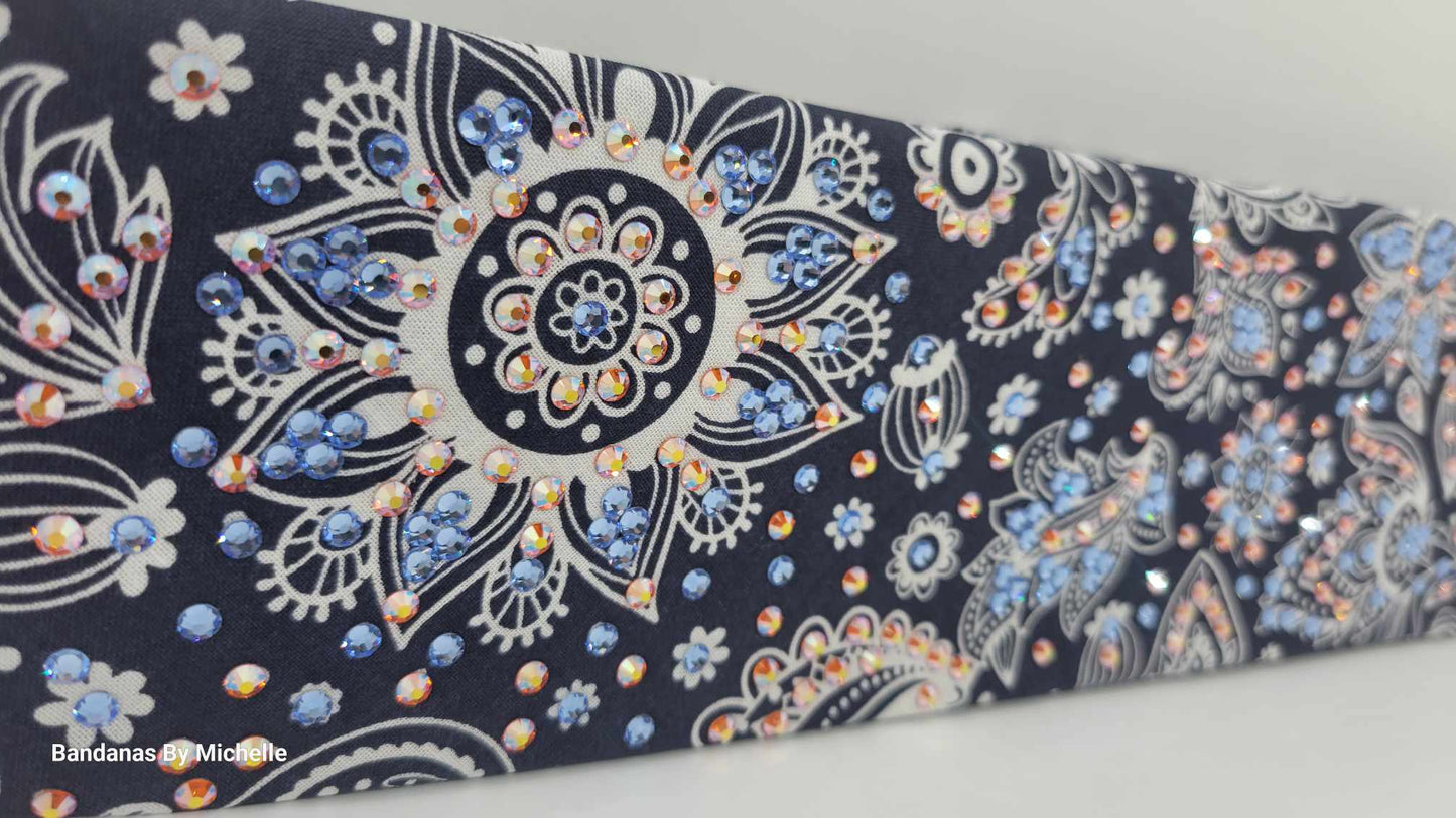 LeeAnnette Fancy Blue and Cream Paisley with Blue Shimmer and Sun Shimmer Austrian Crystals (Sku4582)