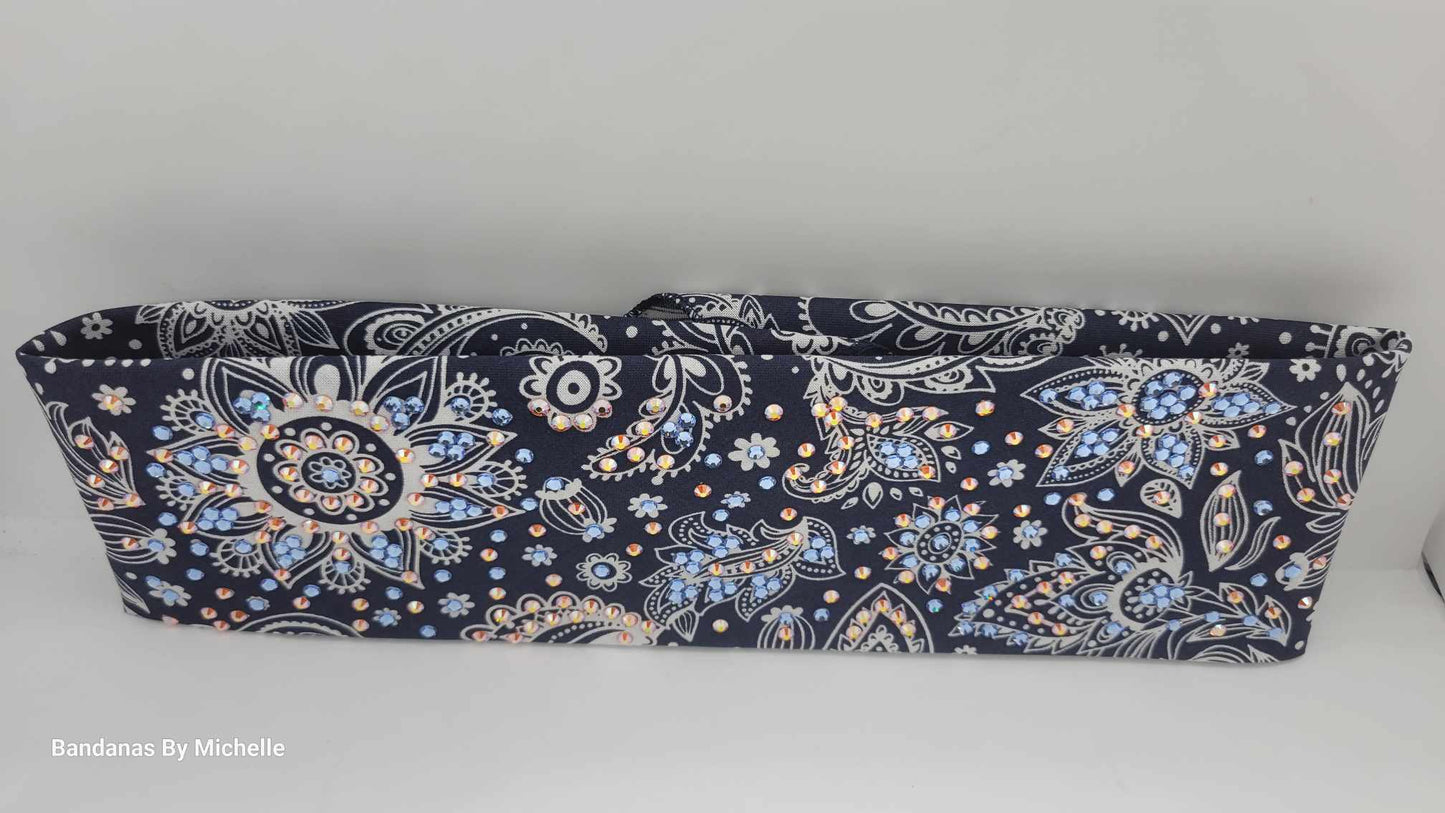 LeeAnnette Fancy Blue and Cream Paisley with Blue Shimmer and Sun Shimmer Austrian Crystals (Sku4582)