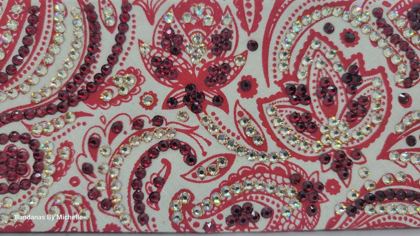 Super LeeAnnette Bandana Fancy Red and Cream Paisley with Dark Red and Honey Austrian Crystals (Sku4585)