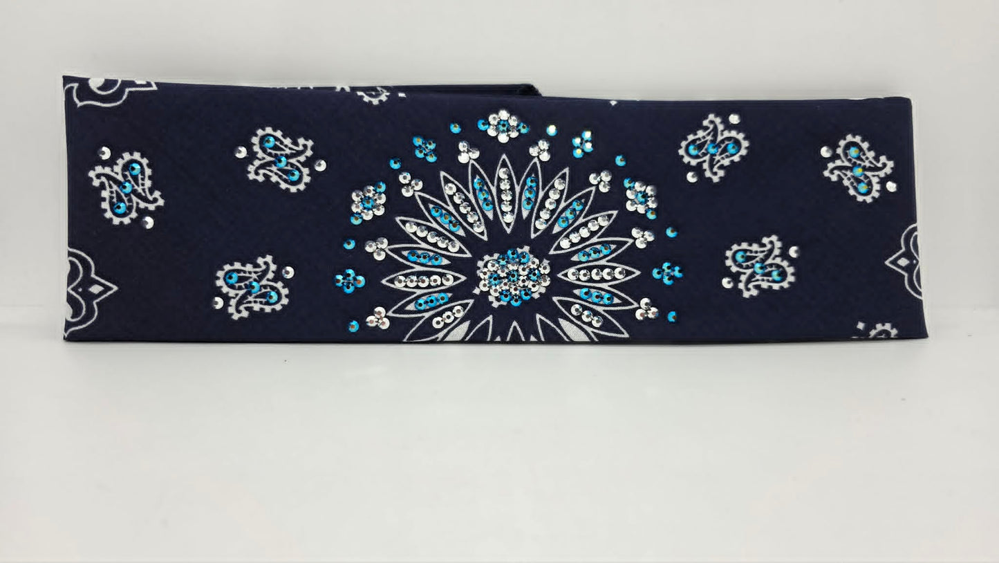 Navy Blue Paisley Bandana with Jet Shimmer and Chrome Austrian Crystals (E60144)