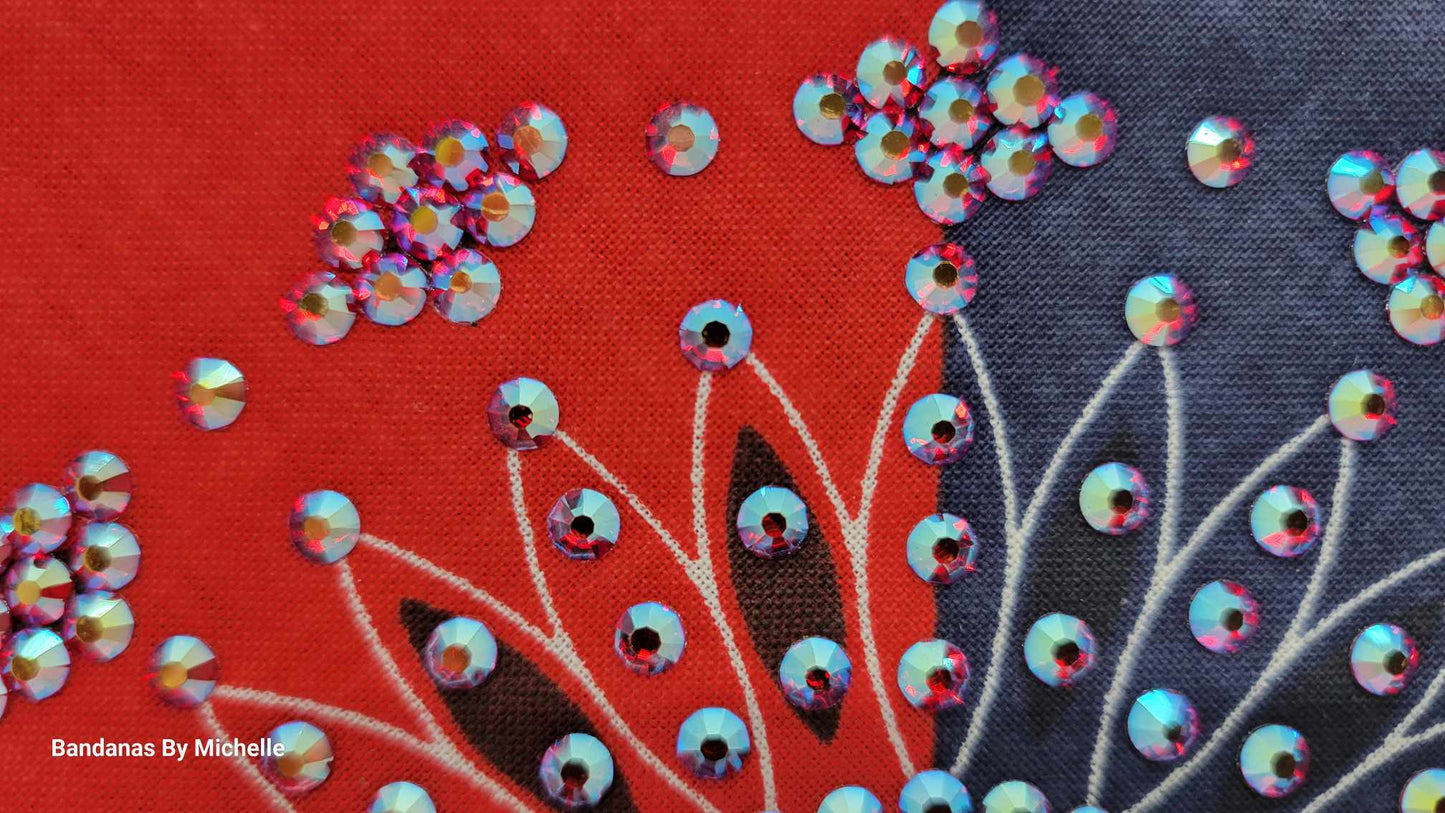 LeeAnnette Bandana Red and Blue with Red Shimmer Austrian Crystals (Sku4589)