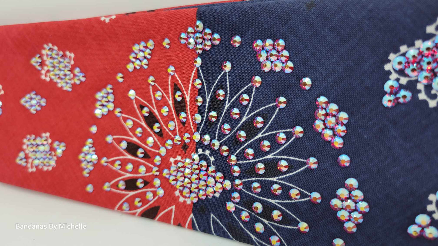 LeeAnnette Bandana Red and Blue with Red Shimmer Austrian Crystals (Sku4589)