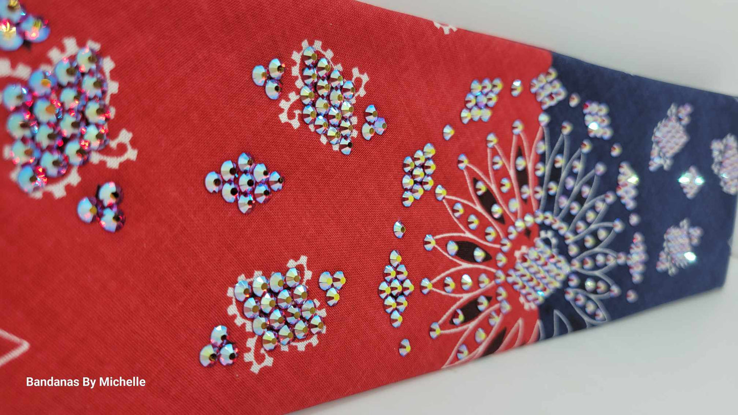 LeeAnnette Bandana Red and Blue with Red Shimmer Austrian Crystals (Sku4589)