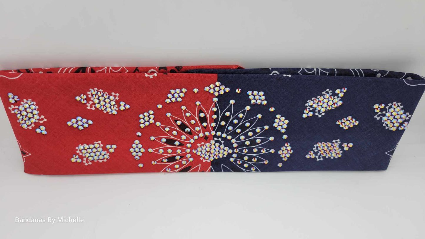LeeAnnette Bandana Red and Blue with Red Shimmer Austrian Crystals (Sku4589)