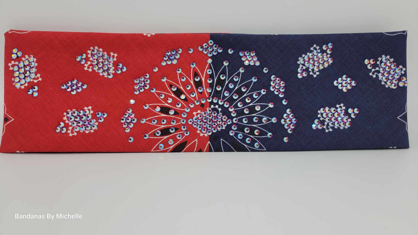 LeeAnnette Bandana Red and Blue with Red Shimmer Austrian Crystals (Sku4589)