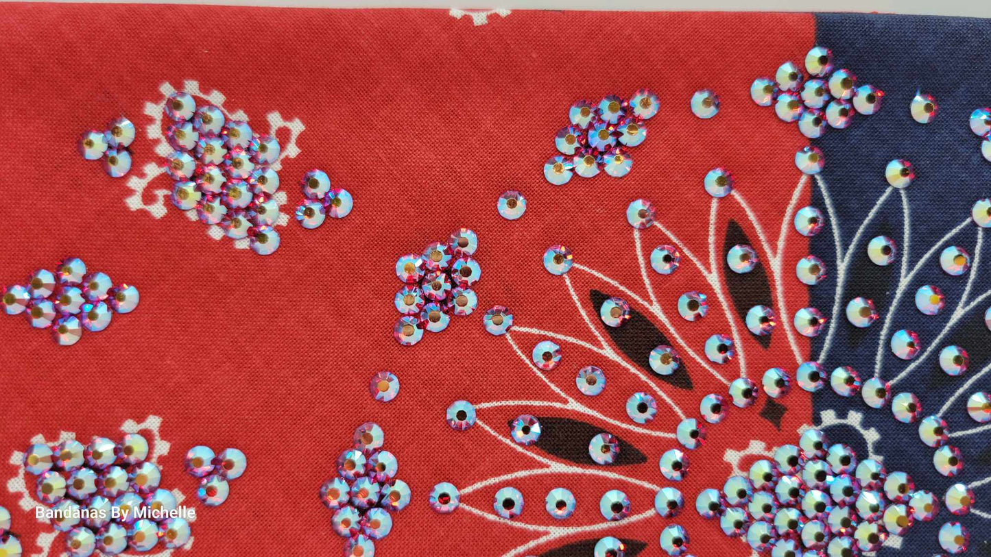 LeeAnnette Bandana Red and Blue with Red Shimmer Austrian Crystals (Sku4589)