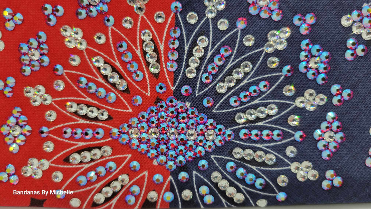Super LeeAnnette Bandana Red and Blue Paisley with Red Shimmer and Diamond Clear Austrian Crystals (Sku4592)