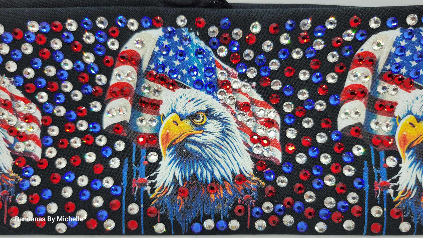 Super LeeAnnette Eagles and Flags Bandana with Red, Blue and Diamond Clear Austrian Crystals (Sku4595)