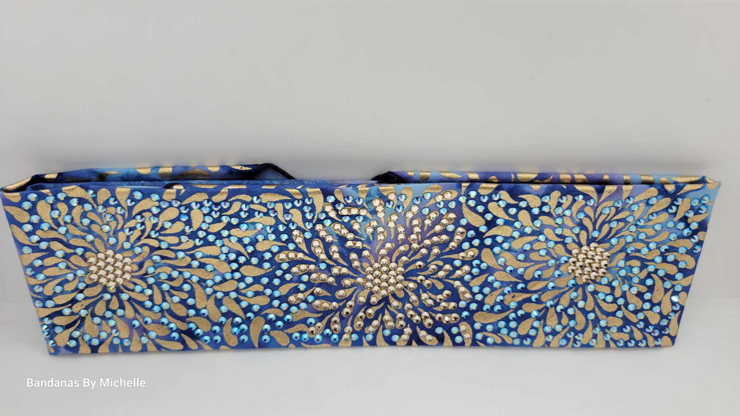 Super LeeAnnette Gold Flowers on Blue with Honey and Blue Shimmer Austrian Crystals (Sku4596)