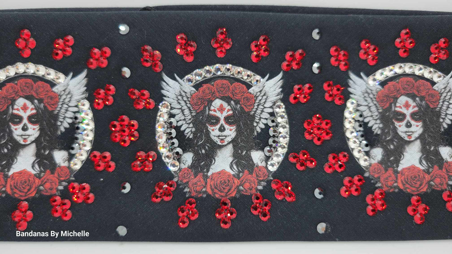 LeeAnnette Angel and Roses with Black, Red and Red Shimmer Austrian Crystals (Sku4598)