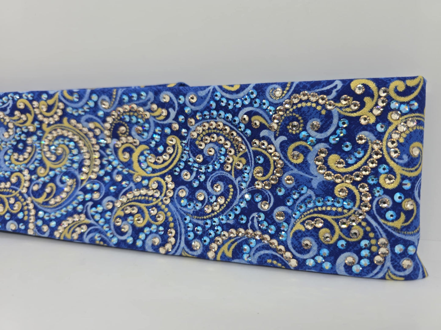 Super LeeAnnette Gold Scrolls on Blue with Honey and Blue Shimmer Austrian Crystals (Sku4599)