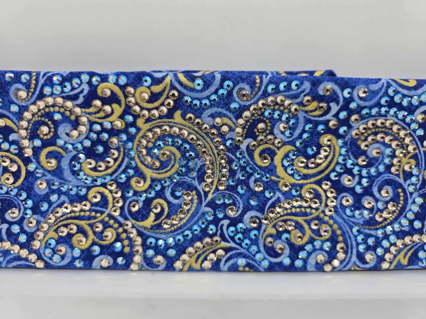 Super LeeAnnette Gold Scrolls on Blue with Honey and Blue Shimmer Austrian Crystals (Sku4599)