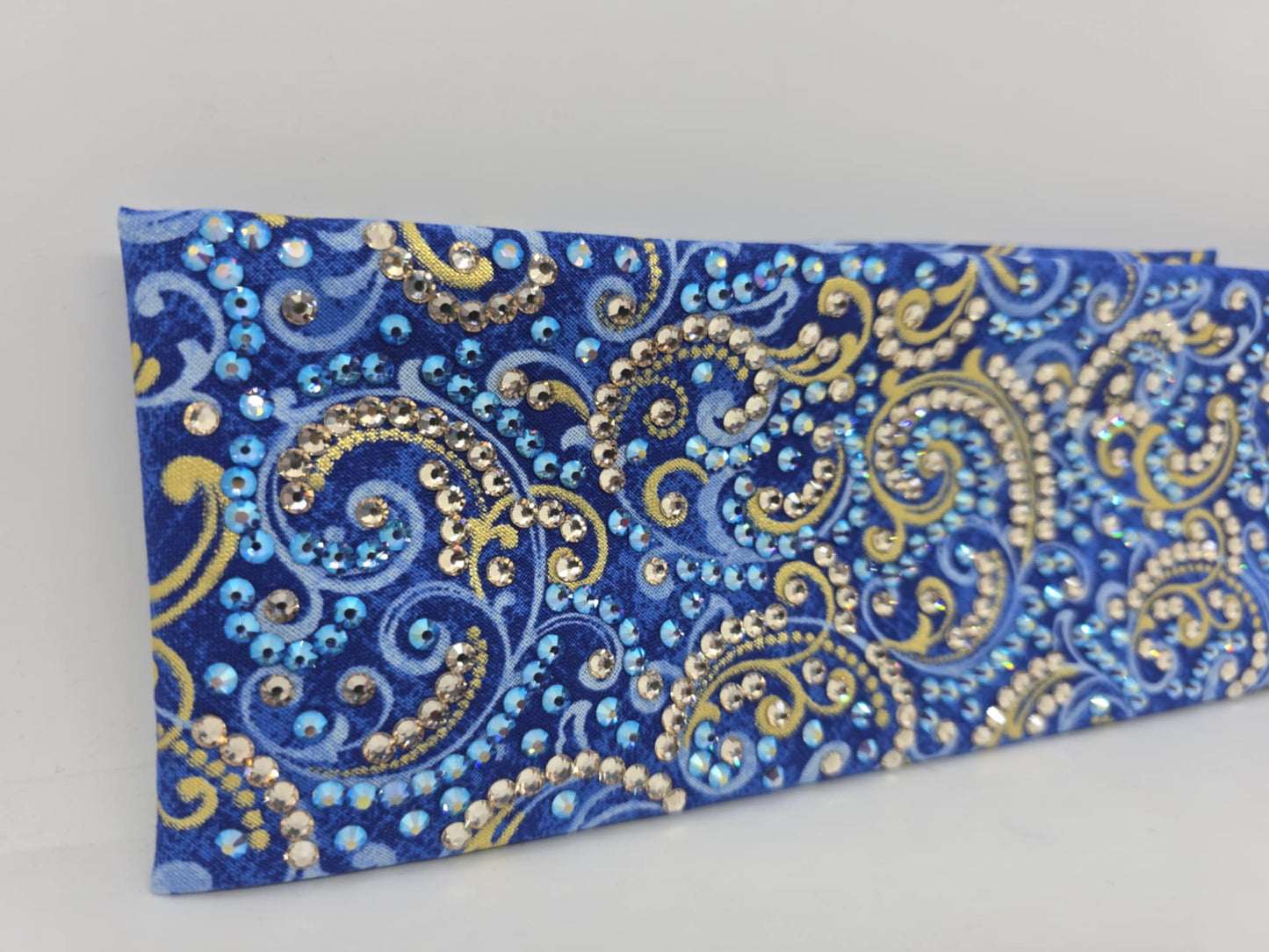 Super LeeAnnette Gold Scrolls on Blue with Honey and Blue Shimmer Austrian Crystals (Sku4599)