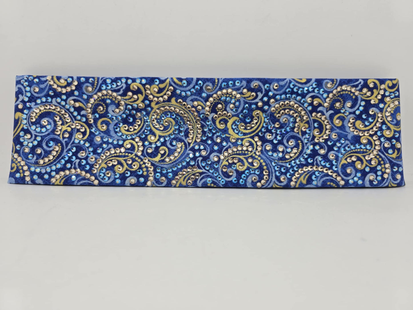 Super LeeAnnette Gold Scrolls on Blue with Honey and Blue Shimmer Austrian Crystals (Sku4599)