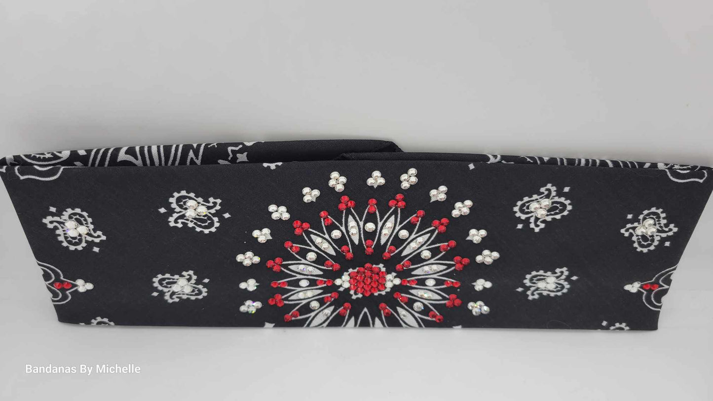 EXTRA BLING - Black Paisley With Red and Diamond Clear Austrian Crystals (Sku4601)