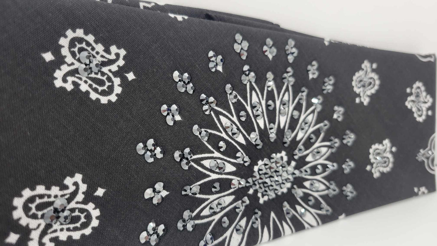 EXTRA BLING - Black Paisley With Black Austrian Crystals (Sku4605)