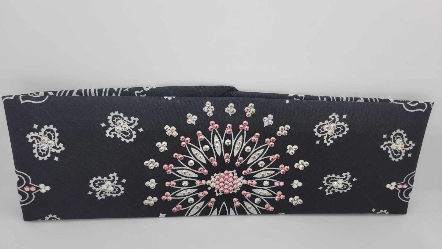 EXTRA BLING - Black Paisley With Pink and Diamond Clear Austrian Crystals (Sku4607)