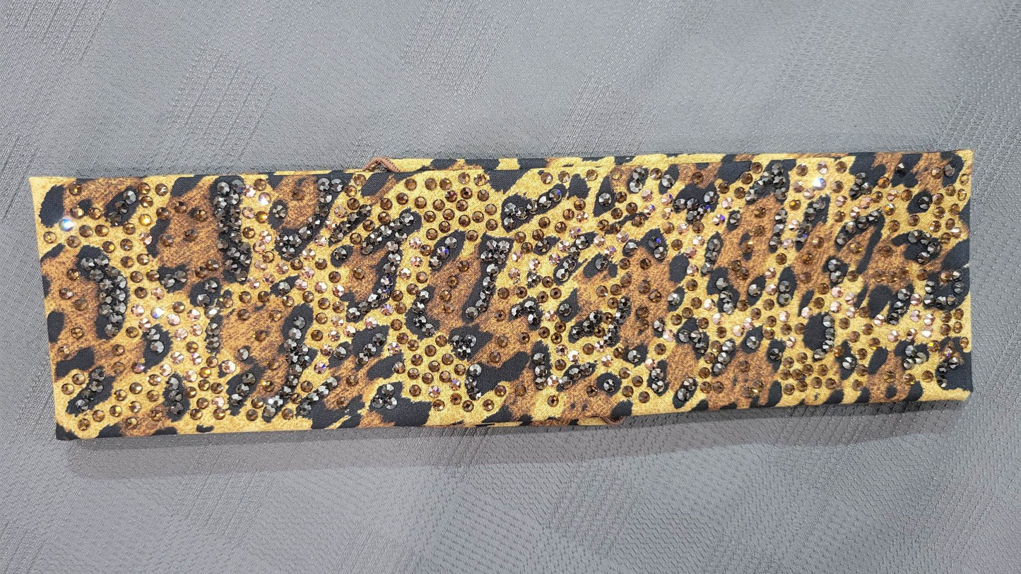 Super LeeAnnette Leopard Bandana with Brown, Black and Rose Gold Austrian Crystals (Sku4726)