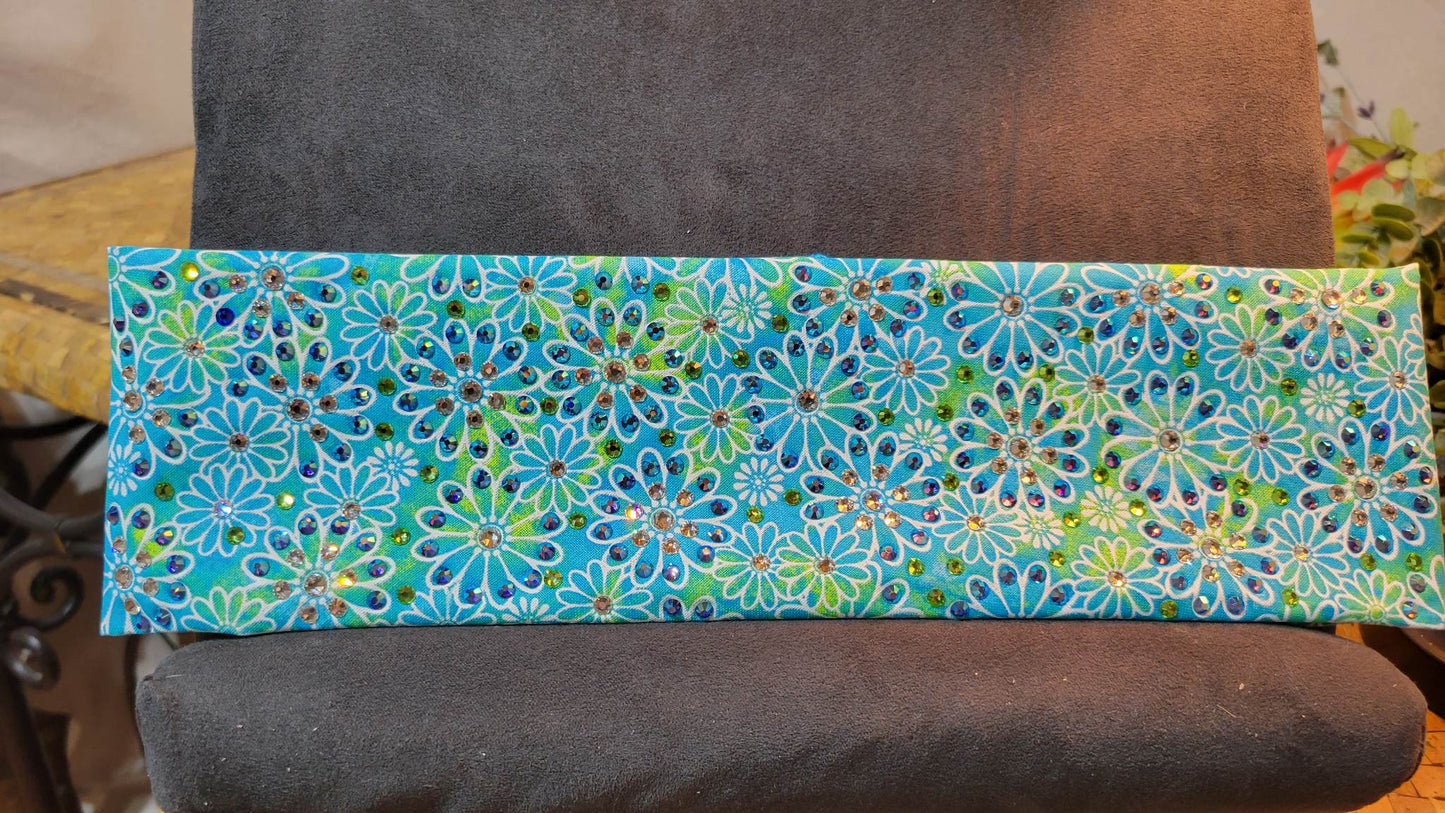 LeeAnnette Green and Blue Daisies with Peridot, Blue Shimmer and Diamond Clear Austrian Crystals (sku4729)