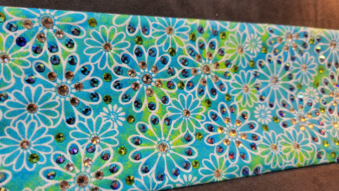LeeAnnette Green and Blue Daisies with Peridot, Blue Shimmer and Diamond Clear Austrian Crystals (sku4729)