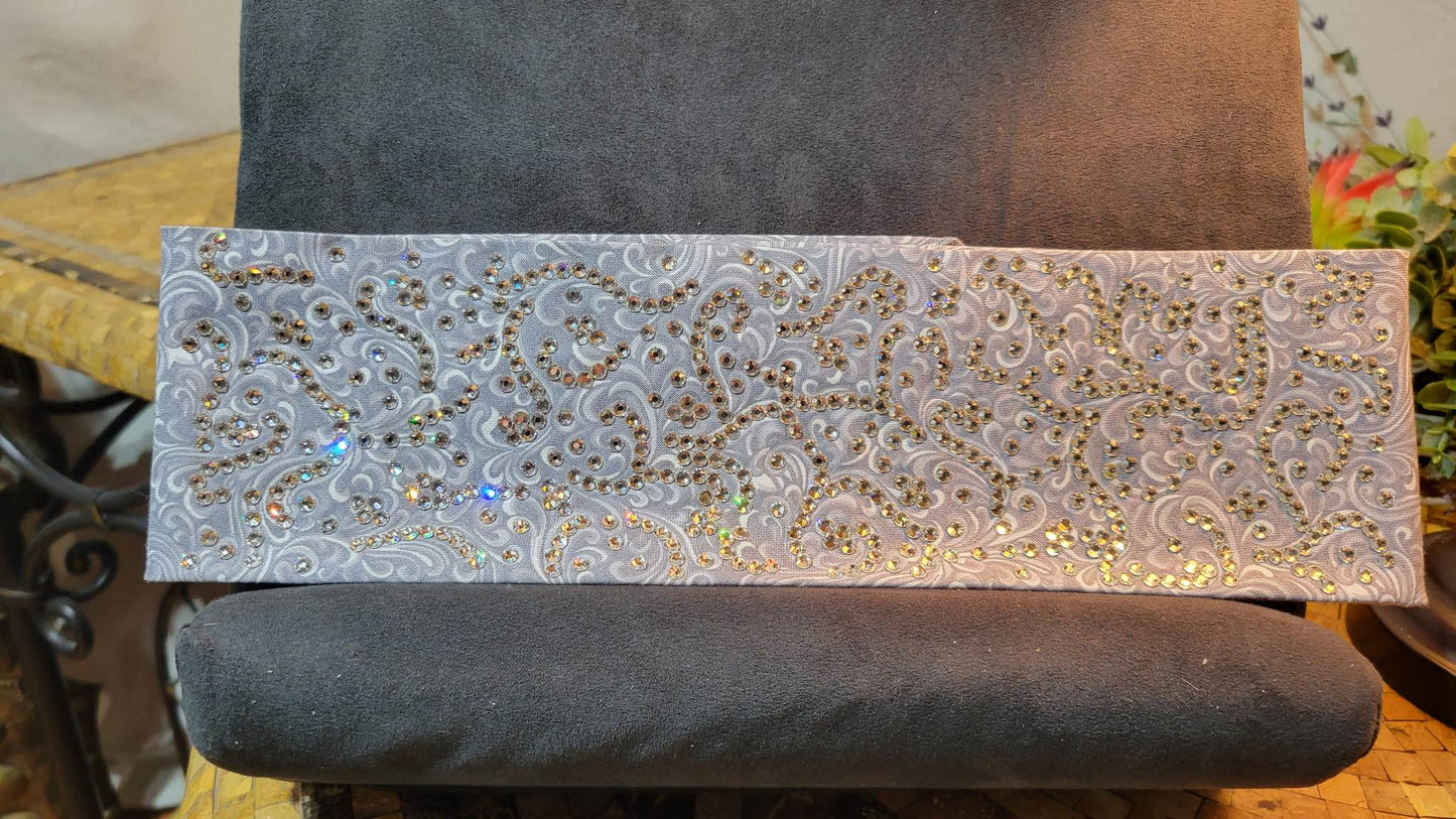 Super LeeAnnette Grey Scrolls Bandana with Diamond Clear Austrian Crystals (Sku4730)