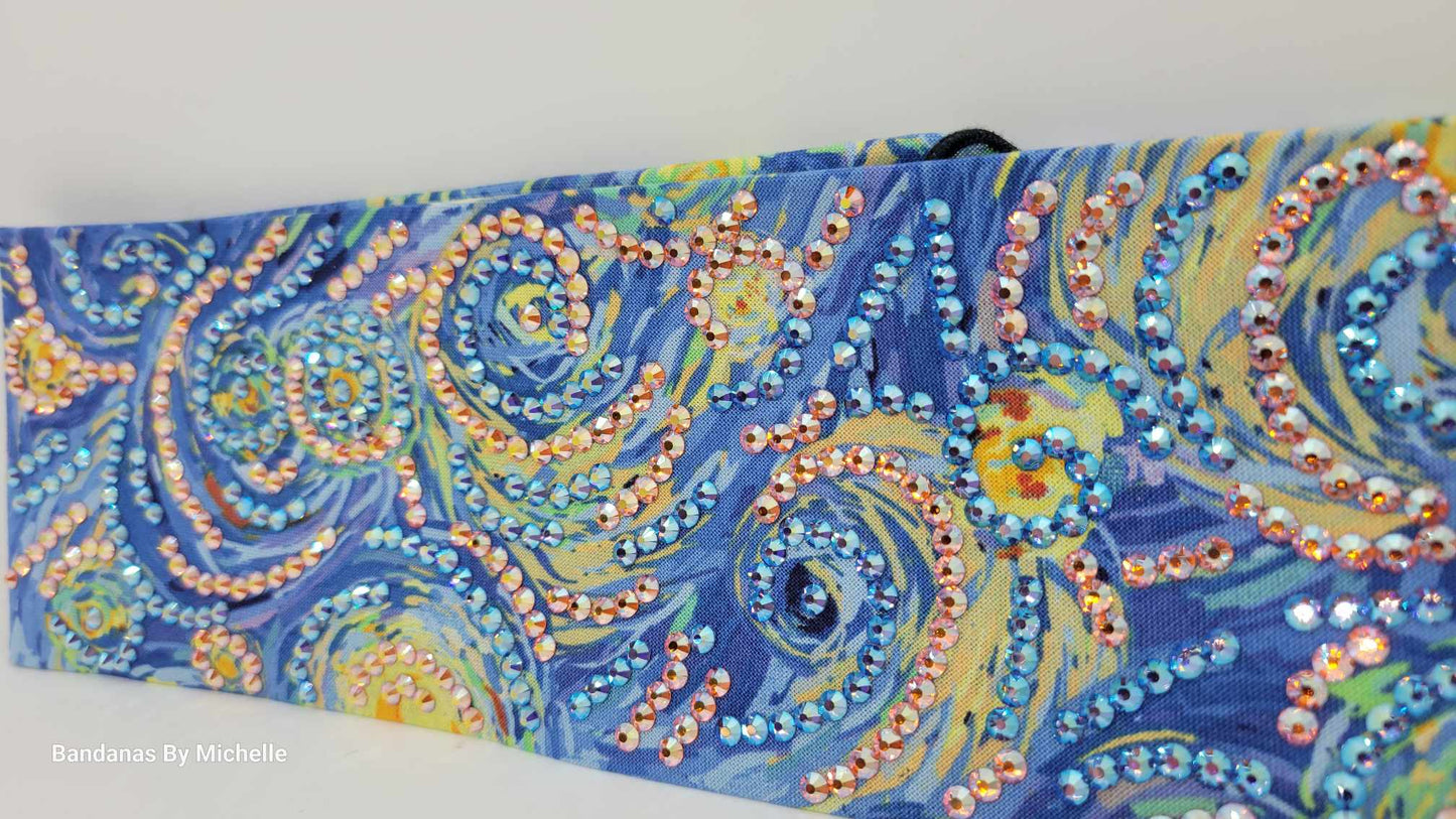 Super LeeAnnette Van Gogh Print with Blue and Orange Shimmer Austrian Crystals (Sku4742)