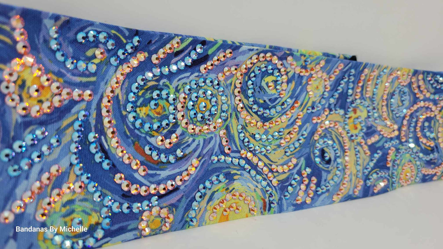 Super LeeAnnette Van Gogh Print with Blue and Orange Shimmer Austrian Crystals (Sku4742)