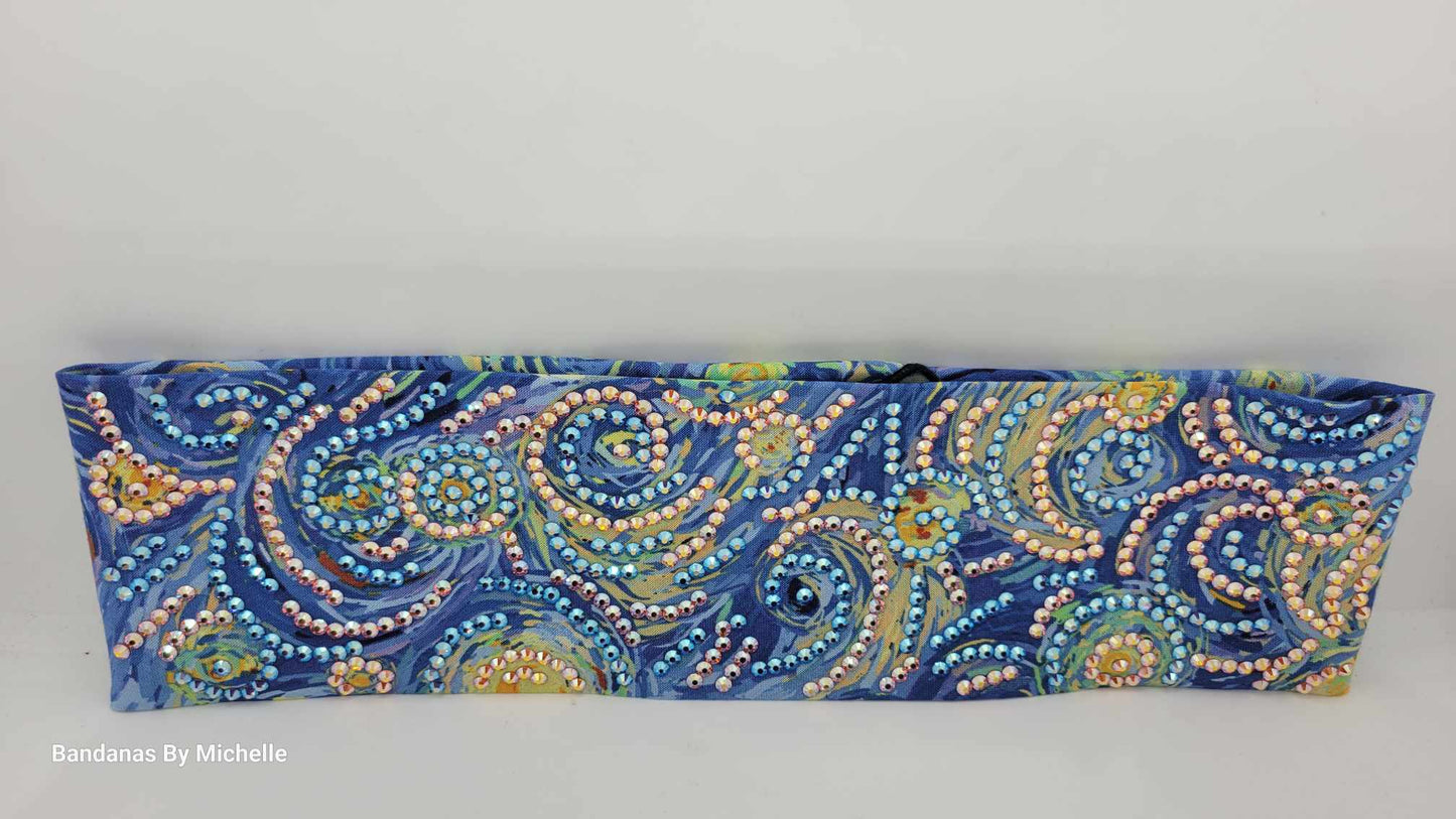 Super LeeAnnette Van Gogh Print with Blue and Orange Shimmer Austrian Crystals (Sku4742)