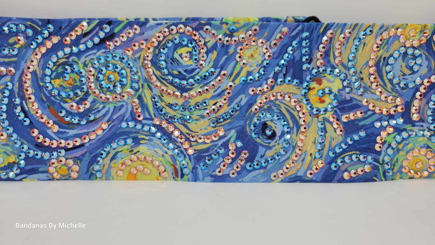 Super LeeAnnette Van Gogh Print with Blue and Orange Shimmer Austrian Crystals (Sku4742)