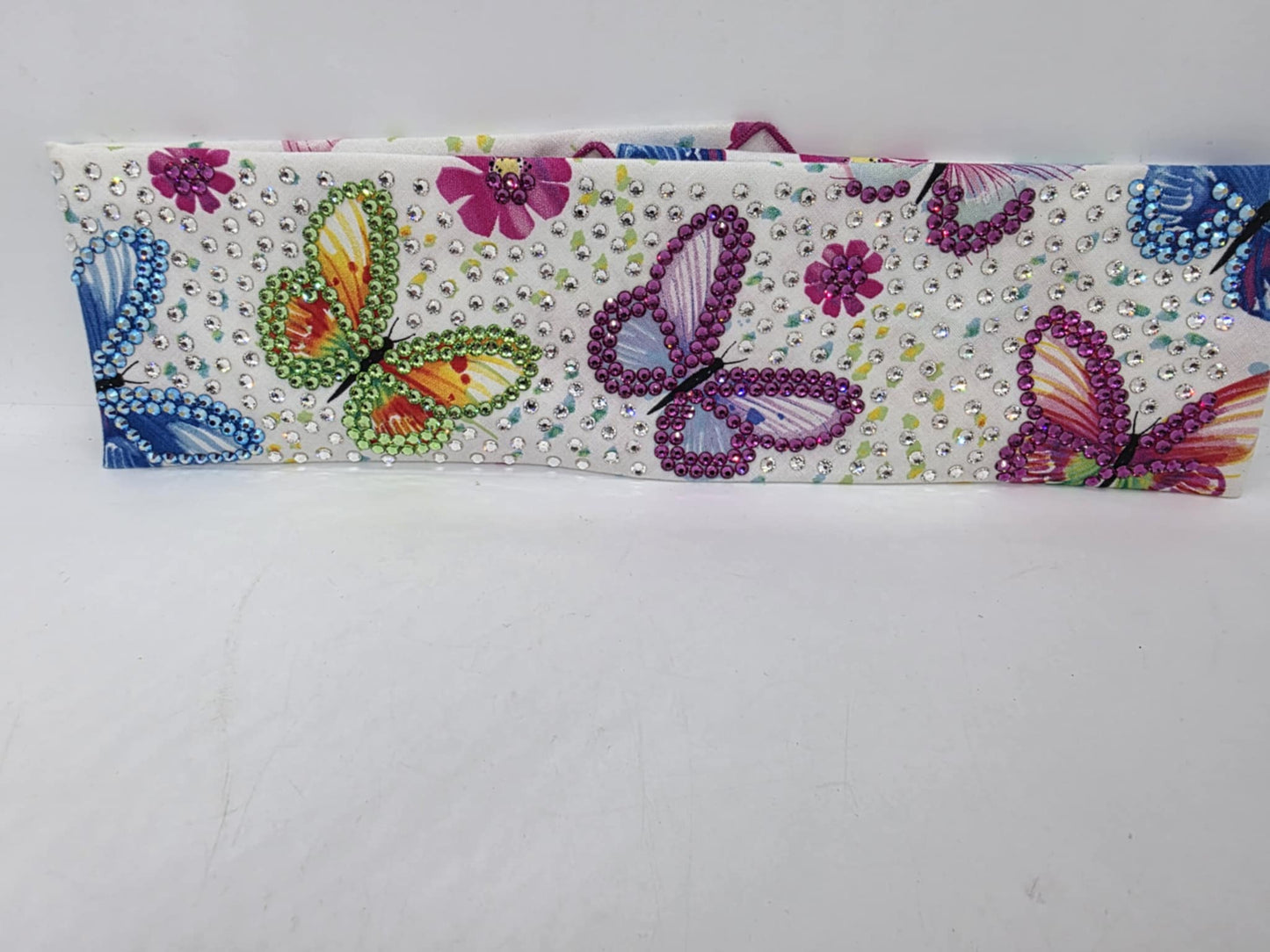 Super LeeAnnette Colorful Butterflies Bandana with Pink, Light Green, Blue Shimmer and Diamond Clear Austrian Crystals (Sku4756)