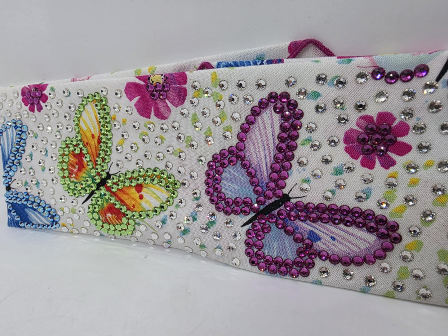 Super LeeAnnette Colorful Butterflies Bandana with Pink, Light Green, Blue Shimmer and Diamond Clear Austrian Crystals (Sku4756)