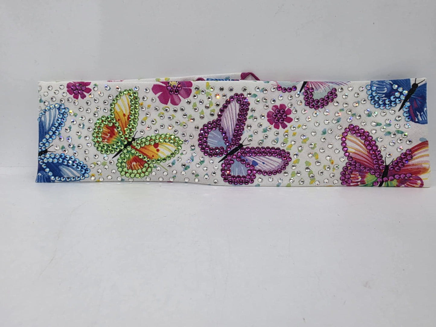 Super LeeAnnette Colorful Butterflies Bandana with Pink, Light Green, Blue Shimmer and Diamond Clear Austrian Crystals (Sku4756)