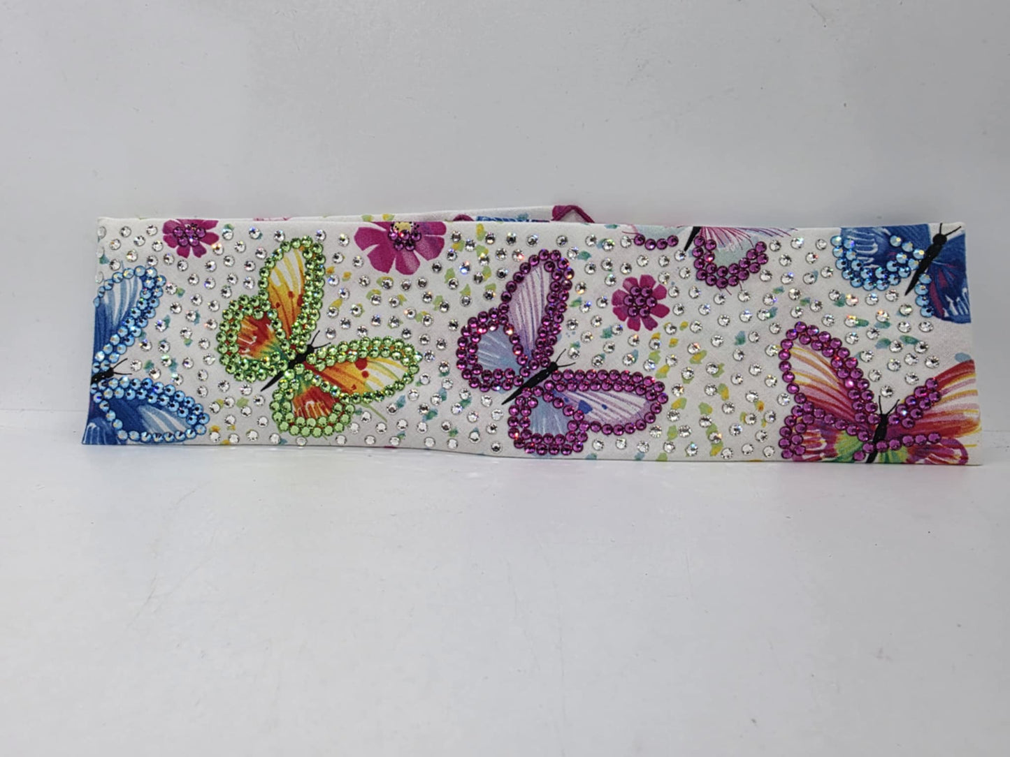 Super LeeAnnette Colorful Butterflies Bandana with Pink, Light Green, Blue Shimmer and Diamond Clear Austrian Crystals (Sku4756)