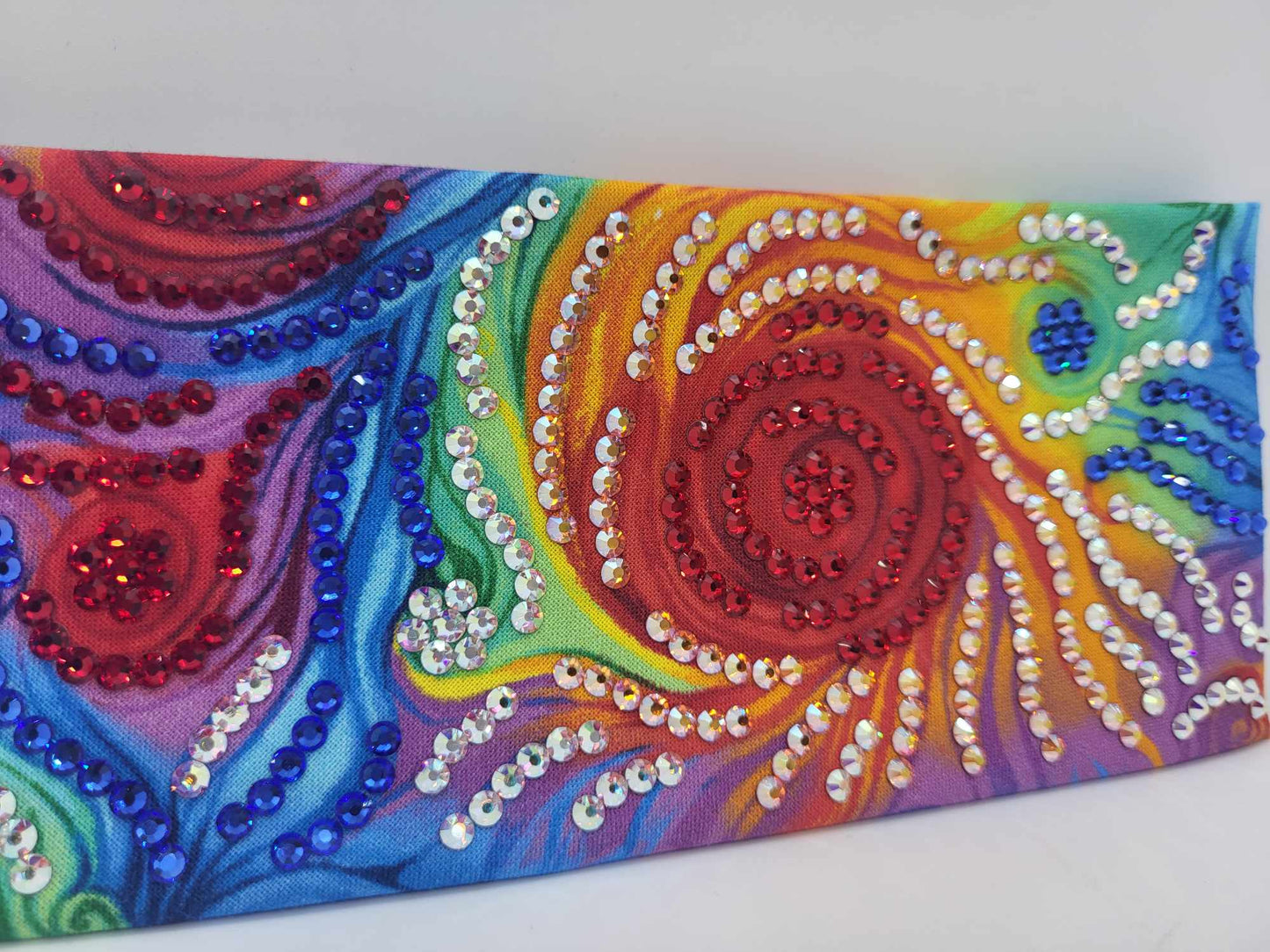 Super LeeAnnette Bright Water Color Swirl Bandana with Blue, Red, Sun Shimmer and Aurora Borealis Austrian Crystals (Sku4775)