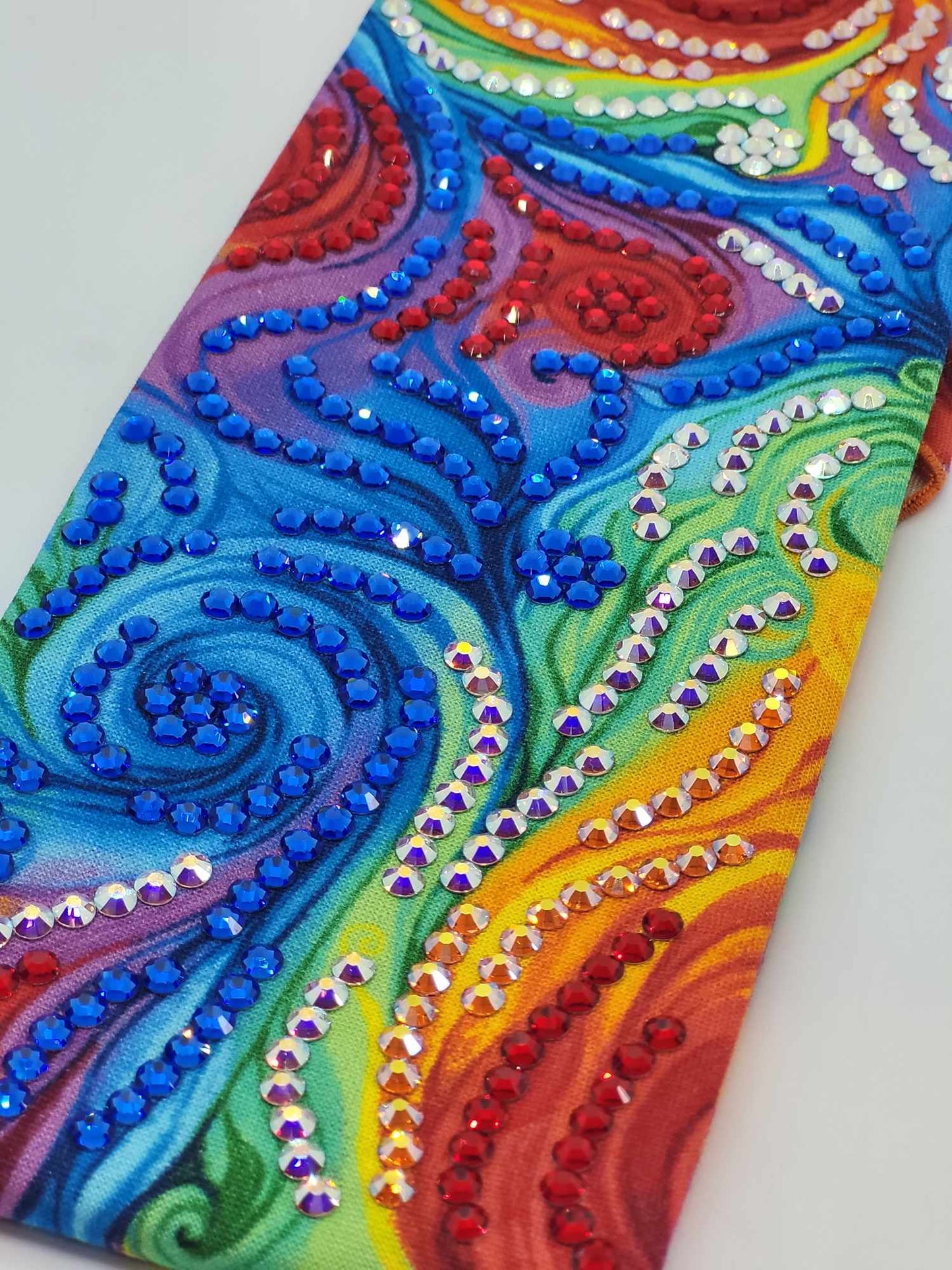Super LeeAnnette Bright Water Color Swirl Bandana with Blue, Red, Sun Shimmer and Aurora Borealis Austrian Crystals (Sku4775)