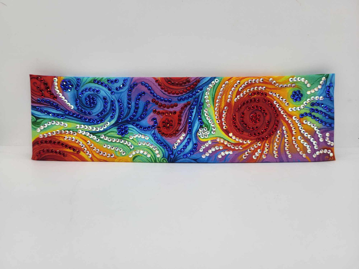 Super LeeAnnette Bright Water Color Swirl Bandana with Blue, Red, Sun Shimmer and Aurora Borealis Austrian Crystals (Sku4775)
