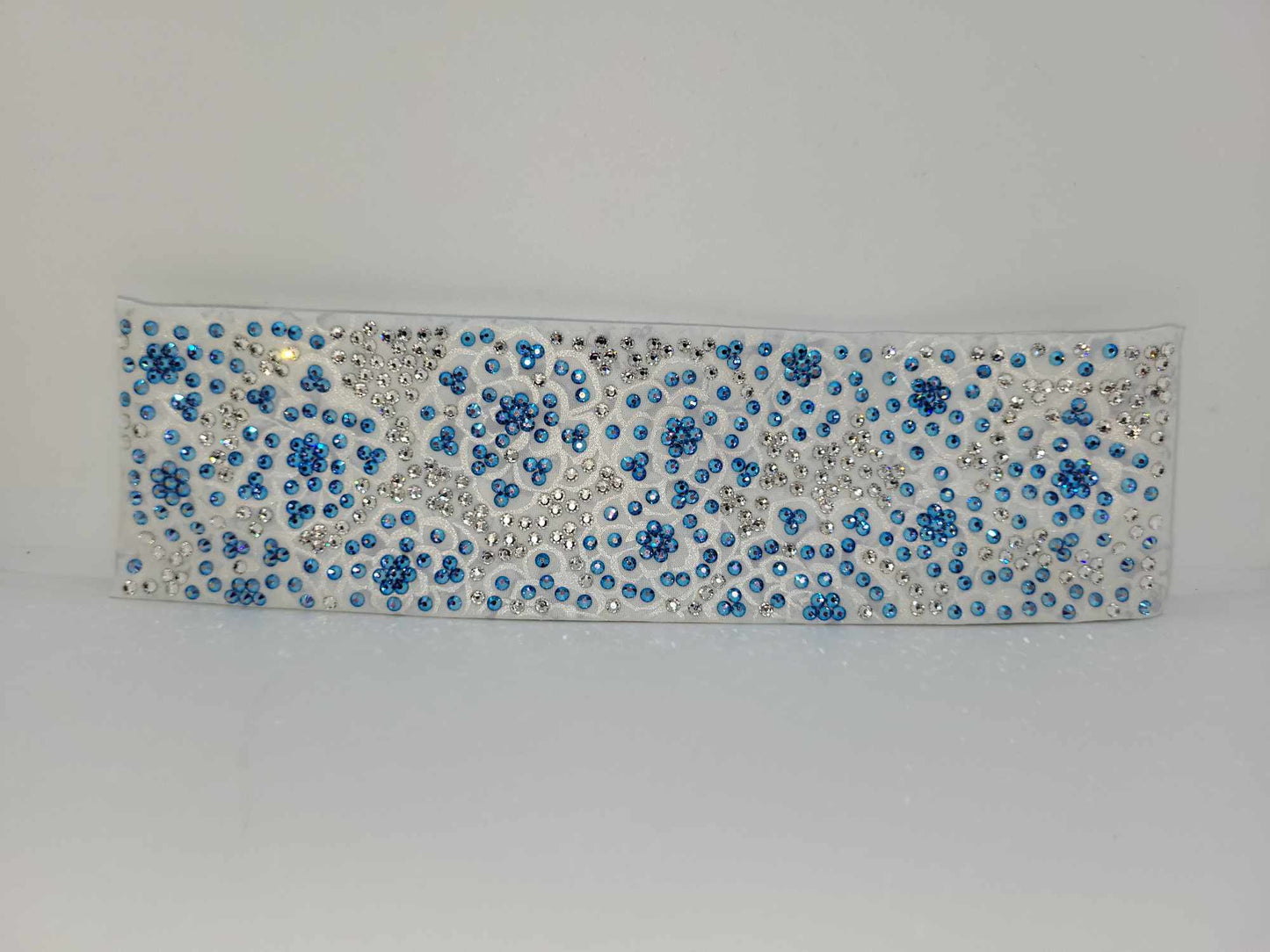 Super LeeAnnette White Roses with Blue Shimmer and Diamond Clear Austrian Crystals (Sku4779)